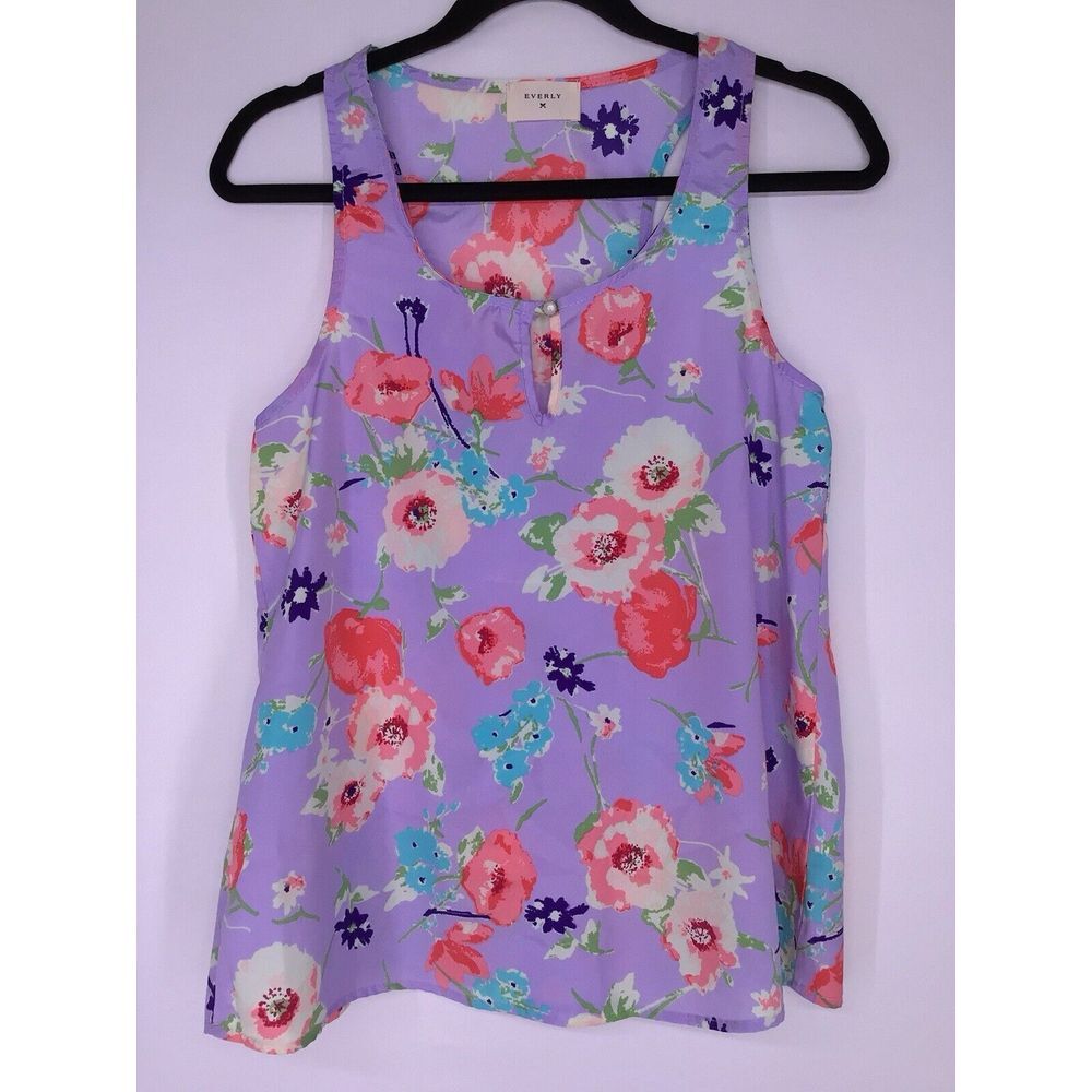 Everly Anthropologie Tank Top Purple Floral Tunic Women's Size Small Style T8779